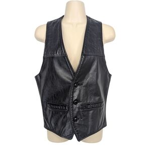 VINTAGE Berman's Fitted Black Leather Vest Sz S
